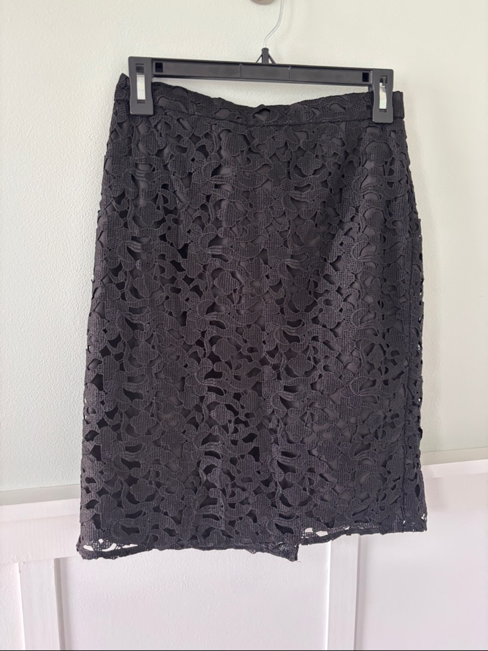 J. Crew Black Floral Crochet Pencil Skirt